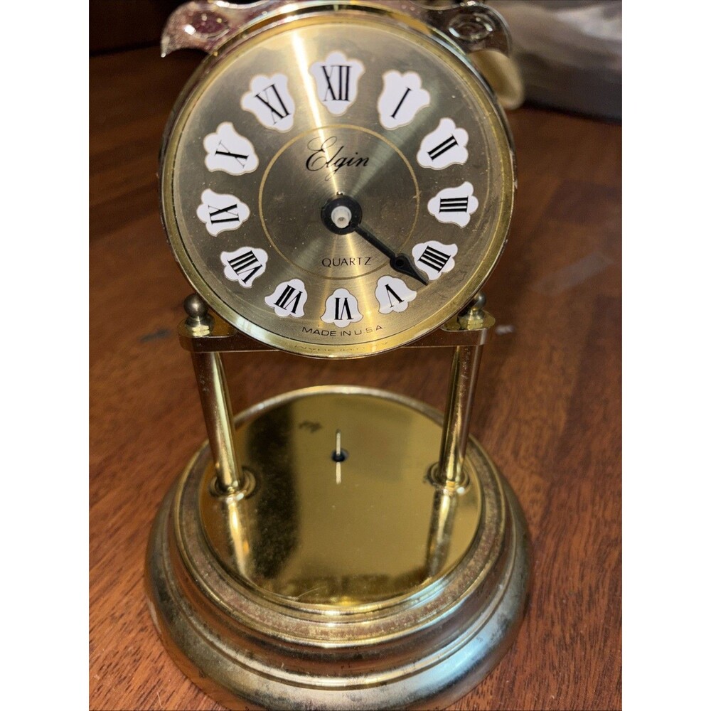 Elgin Quartz Anniversary/Torsion Clock Gold Metal Roman Numerals. For Parts.